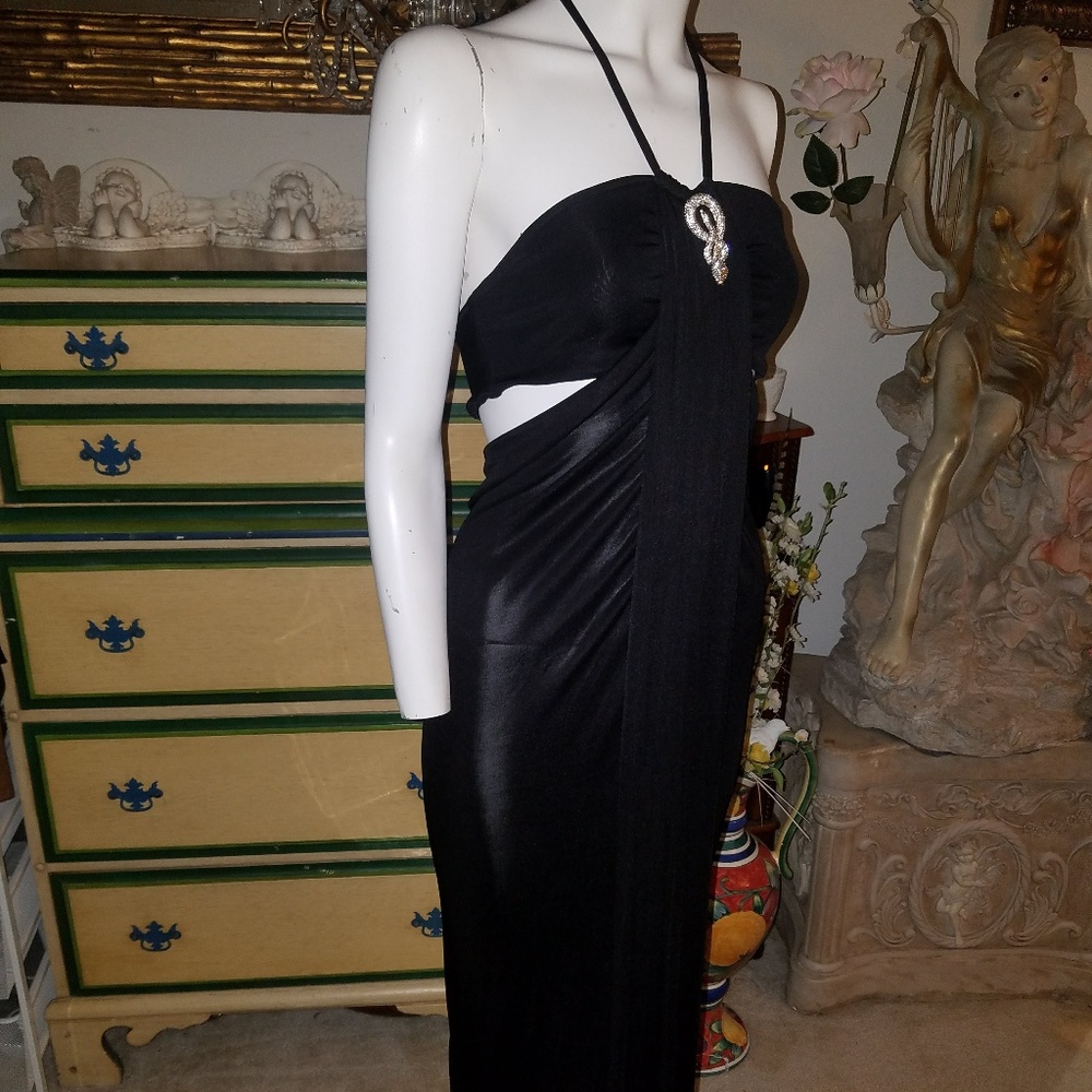 Elegant Black Halterneck Maxi Dress